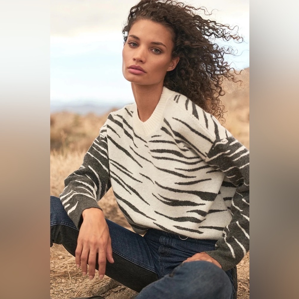 RAILS Lana Mixed Abstract Tiger Stripes Wool Blend Crewneck Sweater Size Large
